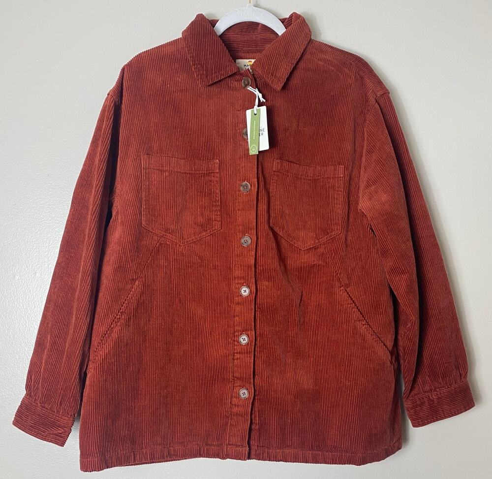 Marine Layer NWT Shacket XL Rust Hemp Organic Cotton Corduroy Western Longline